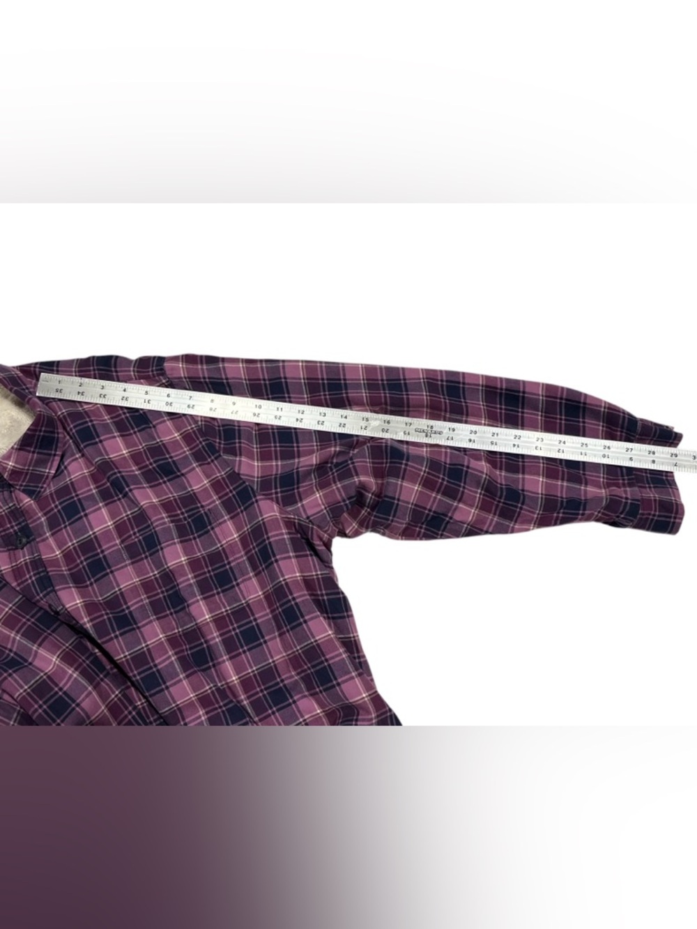 LL Bean Sherpa Lined Fleece Womens 3XL Purple Plaid Flannel Jacket Chore Coat - Picture 6 of 6